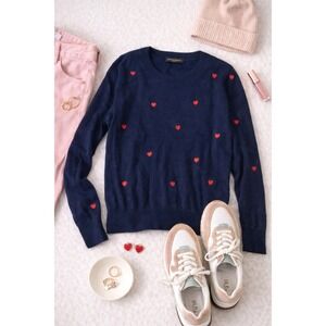 Banana Republic Perfect Valentine's Day Sweater, Women's XS/S Navy/Red Hearts